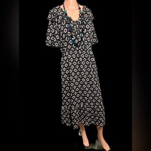 LOFT Black and White Midi Sundress with Flutter Sleeves